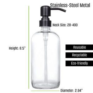 16 OZ. GLASS SOAP DISPENSER W/ METAL PUMP (CLEAR GLASS/SILVER PUMP)